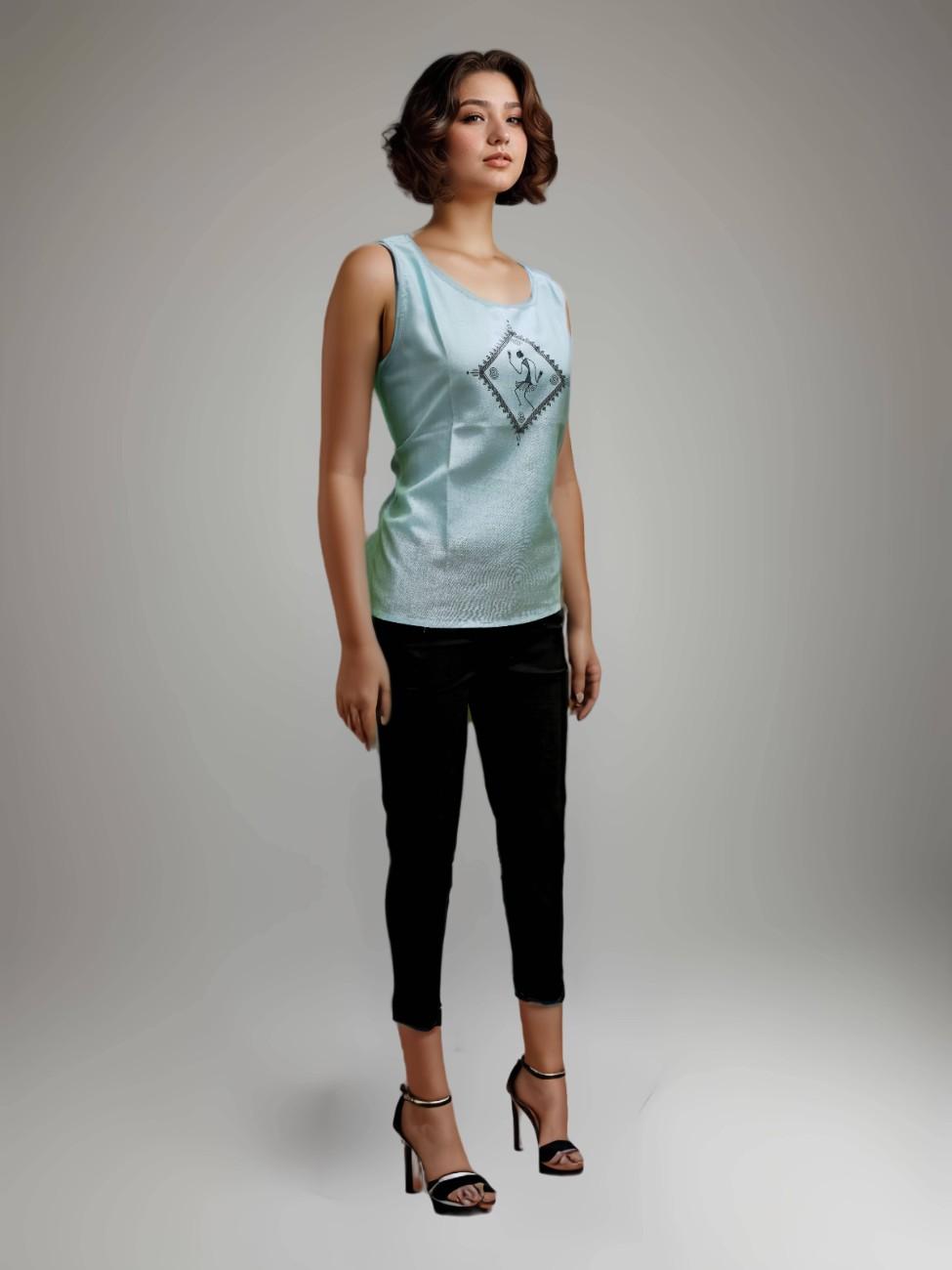 Aabandh's Sleevless Top - Warli ( Ruby Cotton )