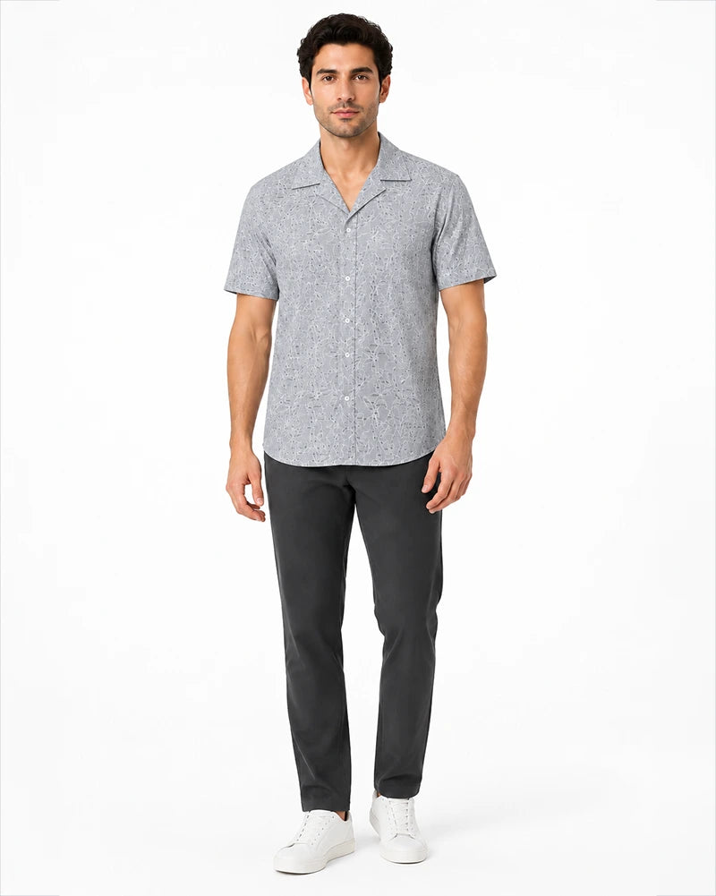 Cuban Collar Flora Cotton Shirt for Men