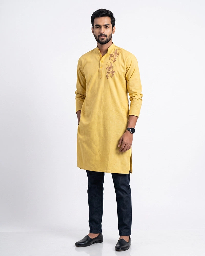 Gents Kurta-Flora (Yellow)