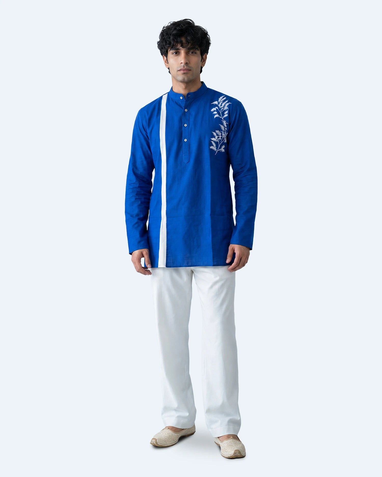 Gents Short Kurta Silver-Oak-Ruby (Blue)