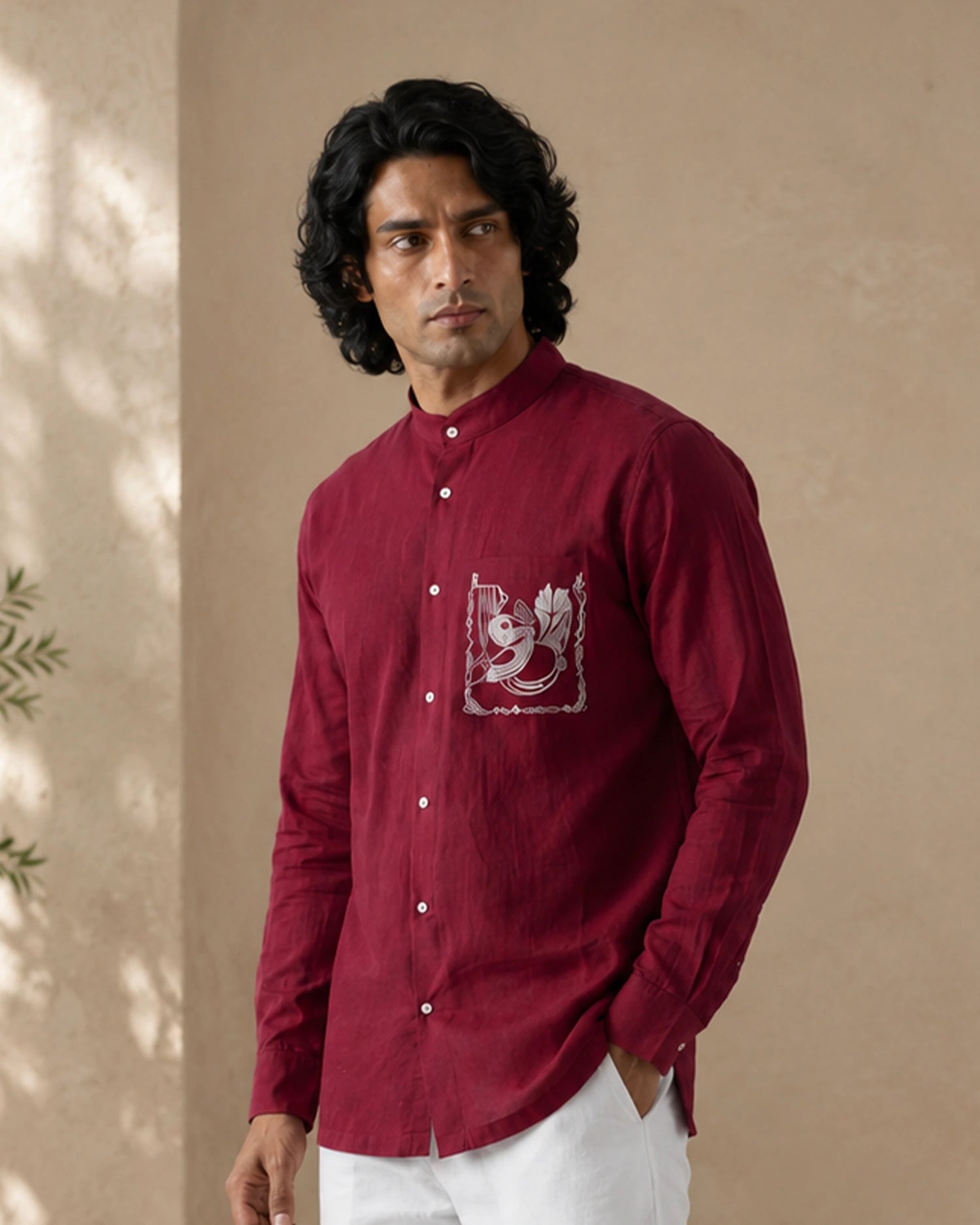 Gents Short Kurta Silver-Oak-Ruby (Red)