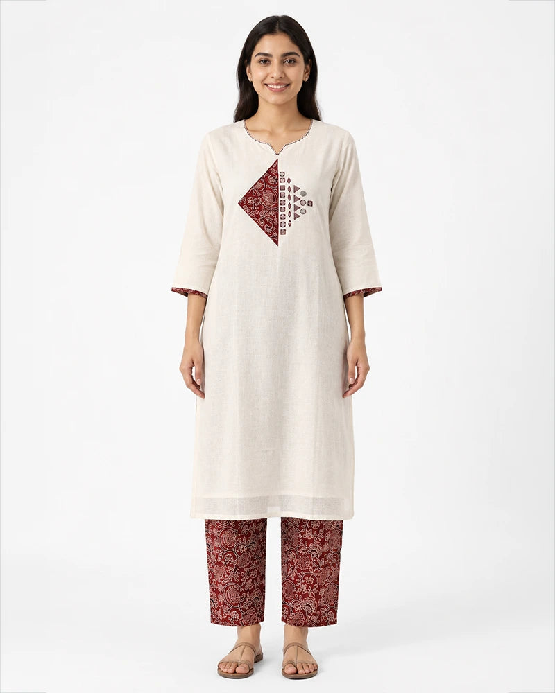 patchwork coord set for women kora fabric front