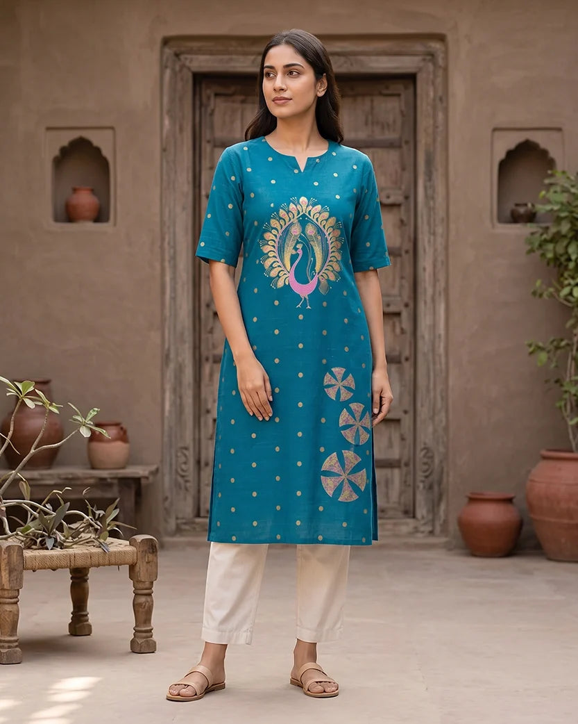 kalamkari coord set for women tassel cotton front