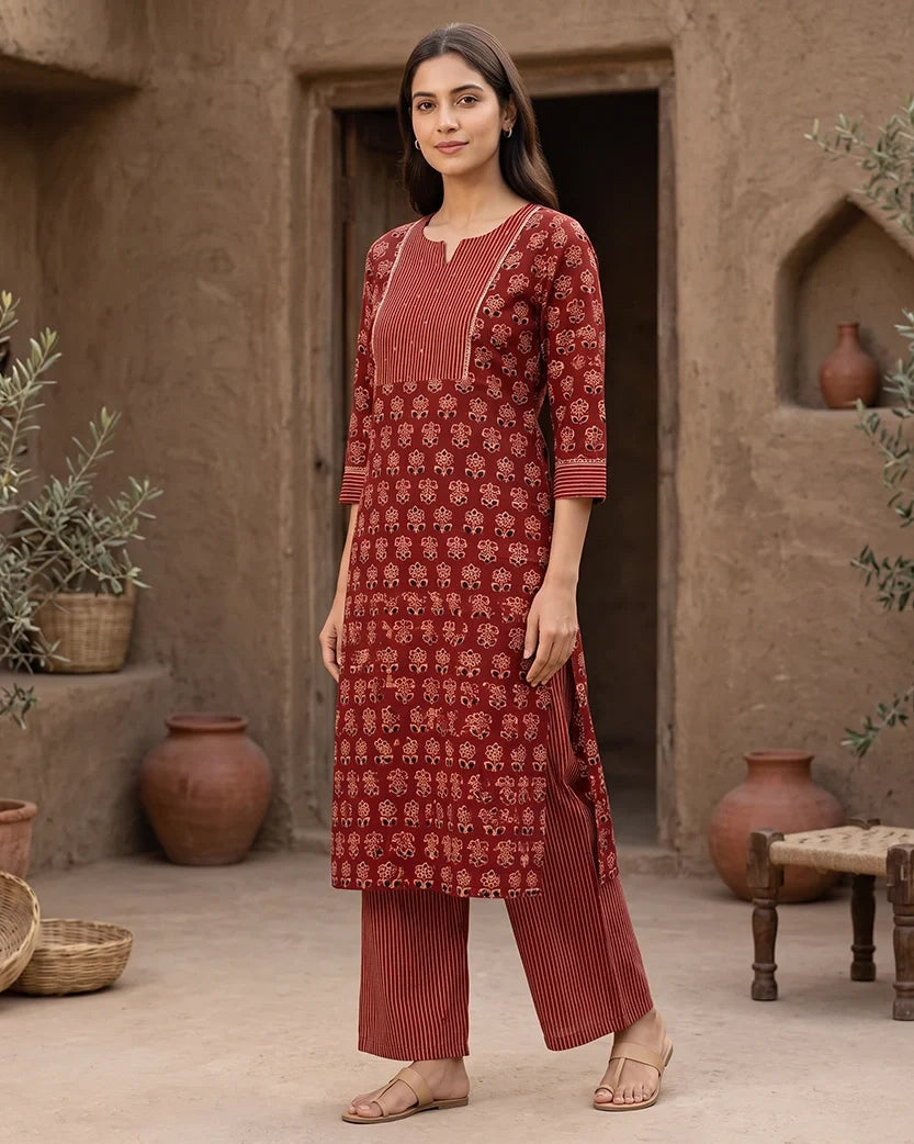 kalamkari coord set for women tassel cotton front