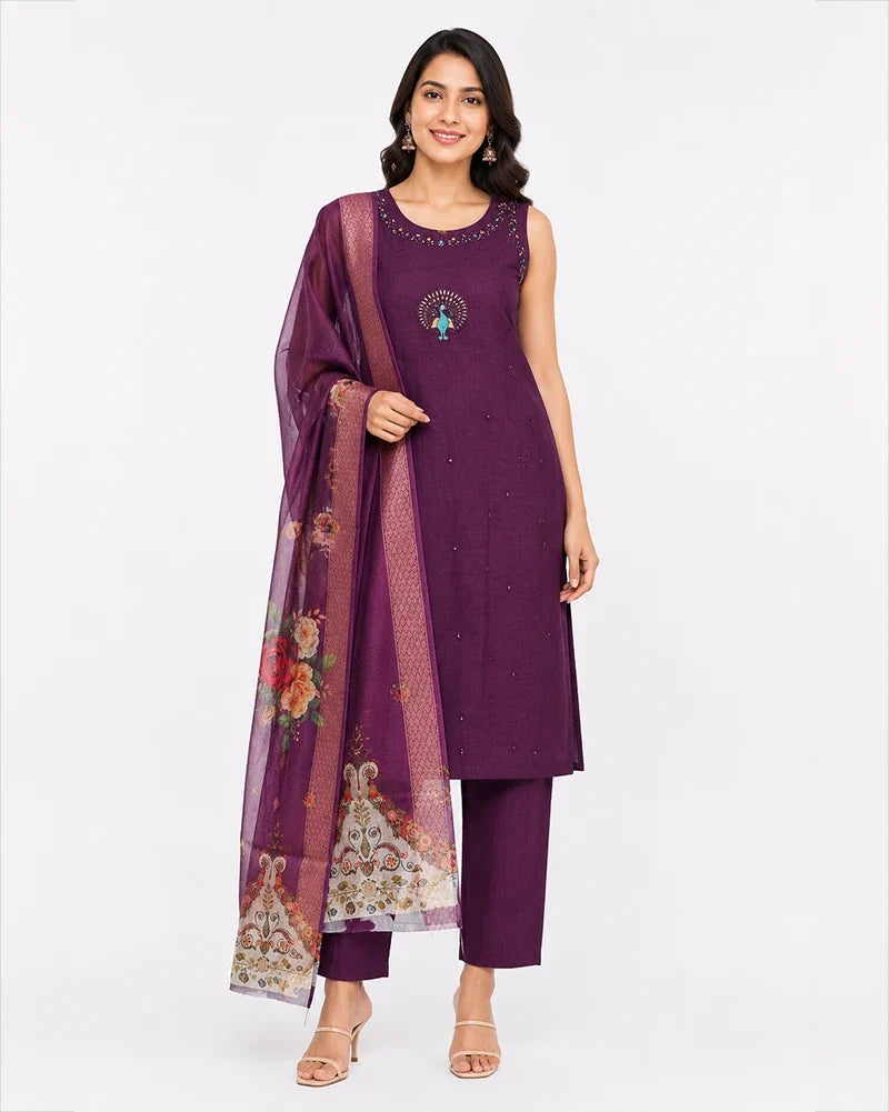 peacock kurti set for women vertican fabric front