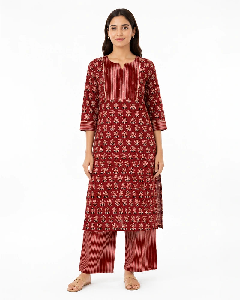 ajrakh coord set for women tikli work cotton front