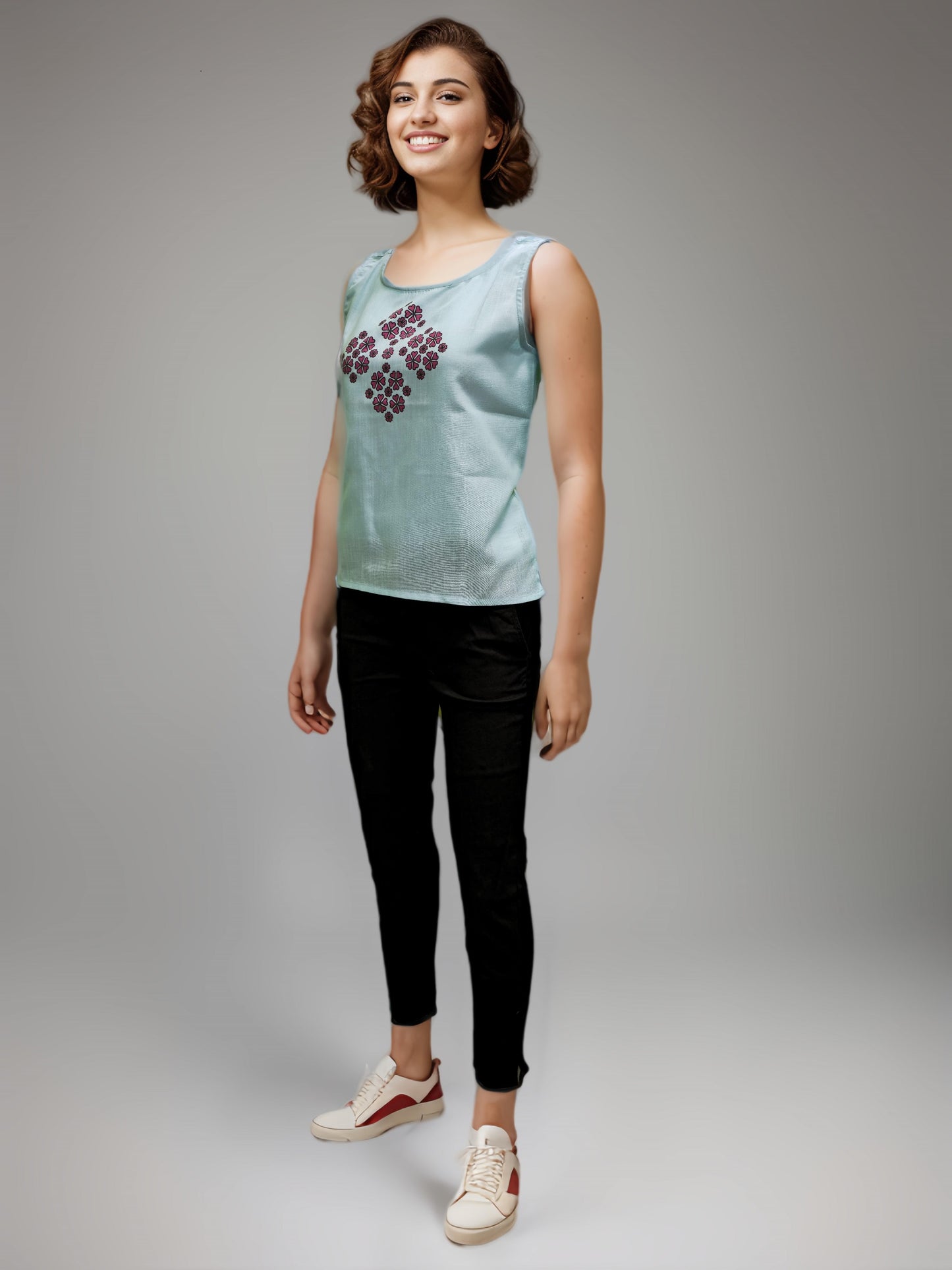 Aabandh's Sleevless Top - Flora ( Bio Wash Cotton  )