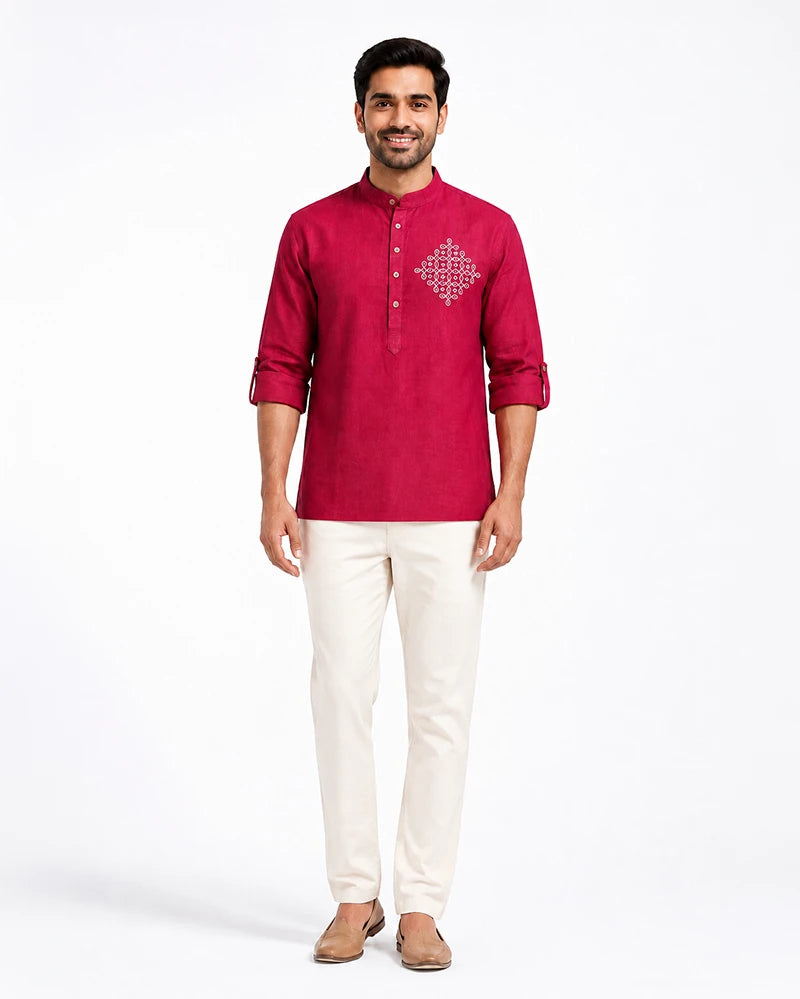 short kurta for men chitrarekha kolam cotton linen front