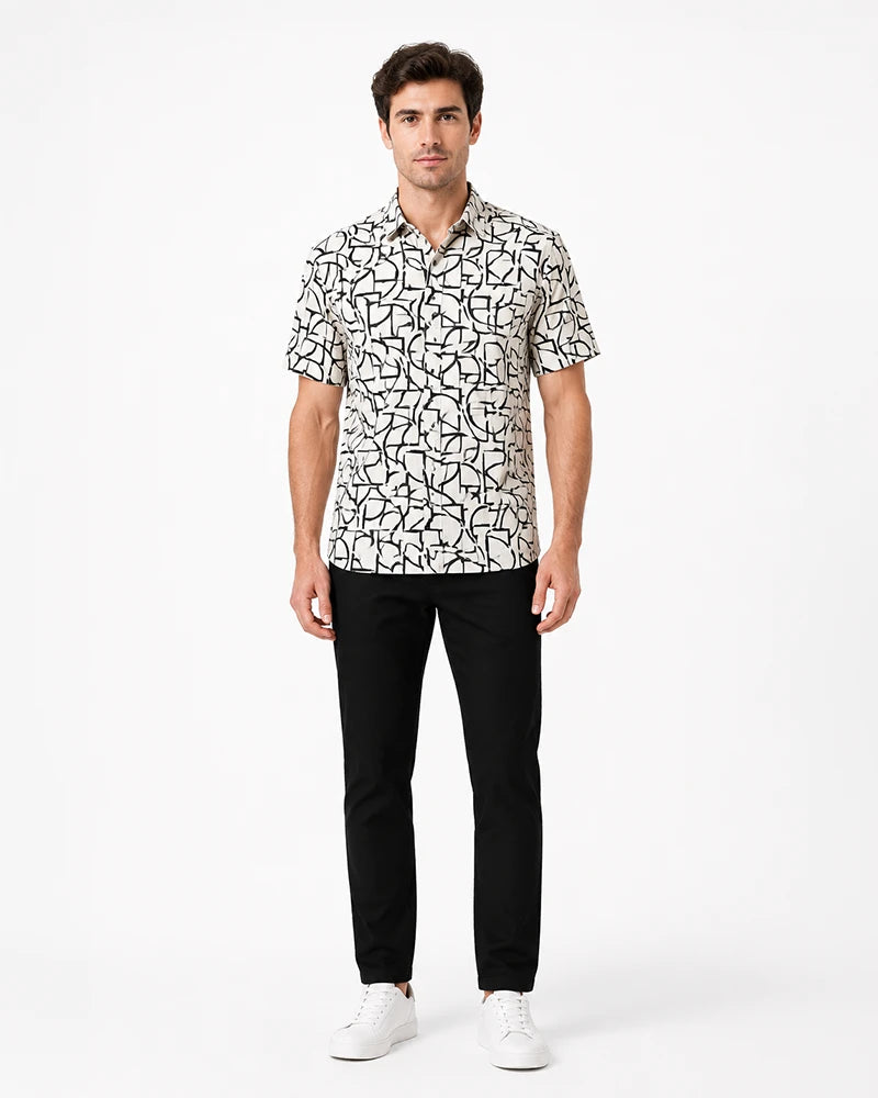 printed cotton shirt for men cuban collar abstract front