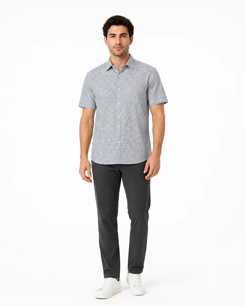 cuban collar shirt for men flora cotton design front