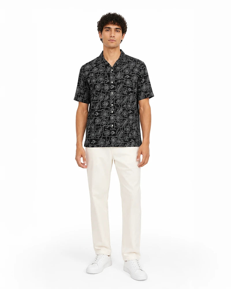 kantha print shirt for men cuban collar cotton front