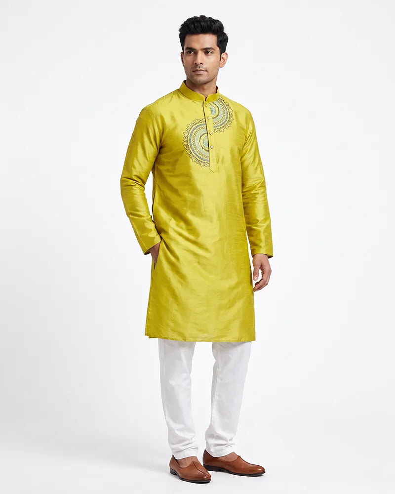 Gents-Silk-Kurta-Mandala (Parrot Green)