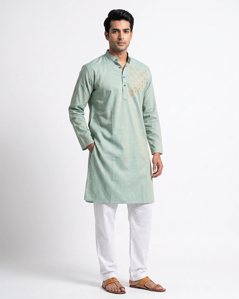 Gents Kurta-Grid (Green)
