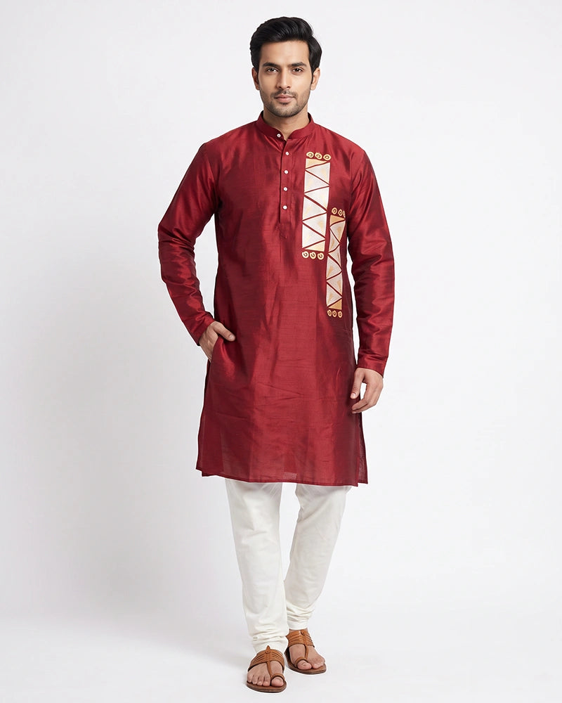 Gents Kurta-Uparna-Cotton-Silk (Maroon)