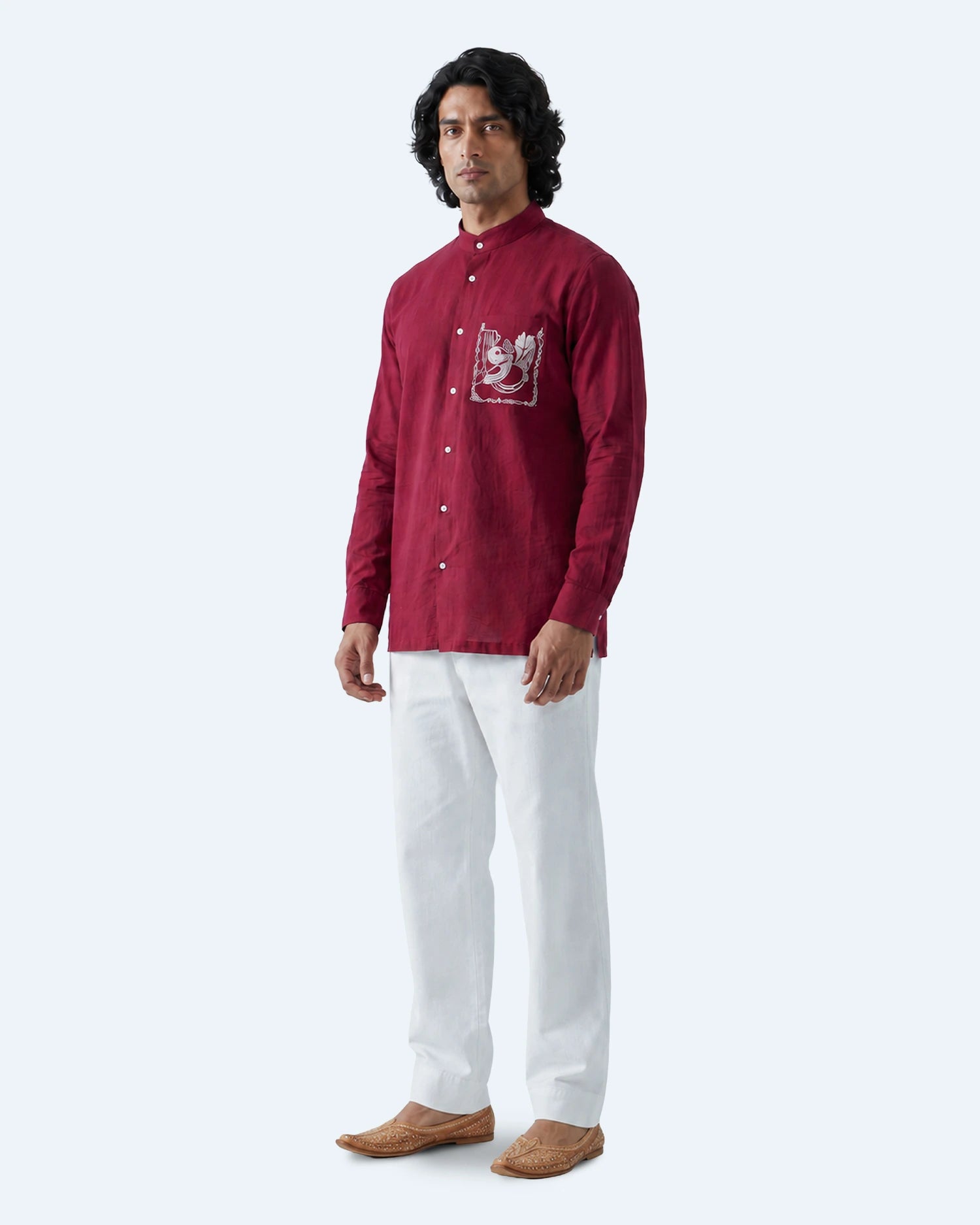 Gents Short Kurta Silver-Oak-Ruby (Red)