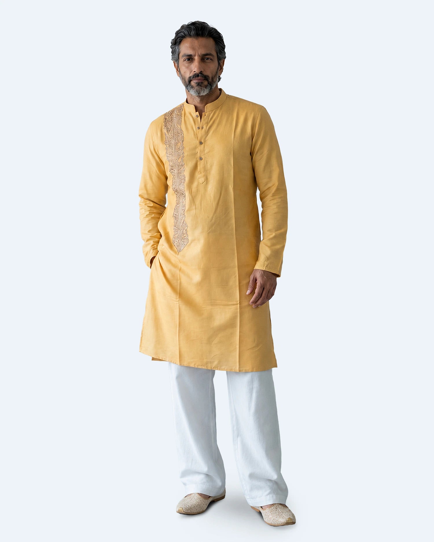 Gents kurta-Uparna-Silk (Yellow)