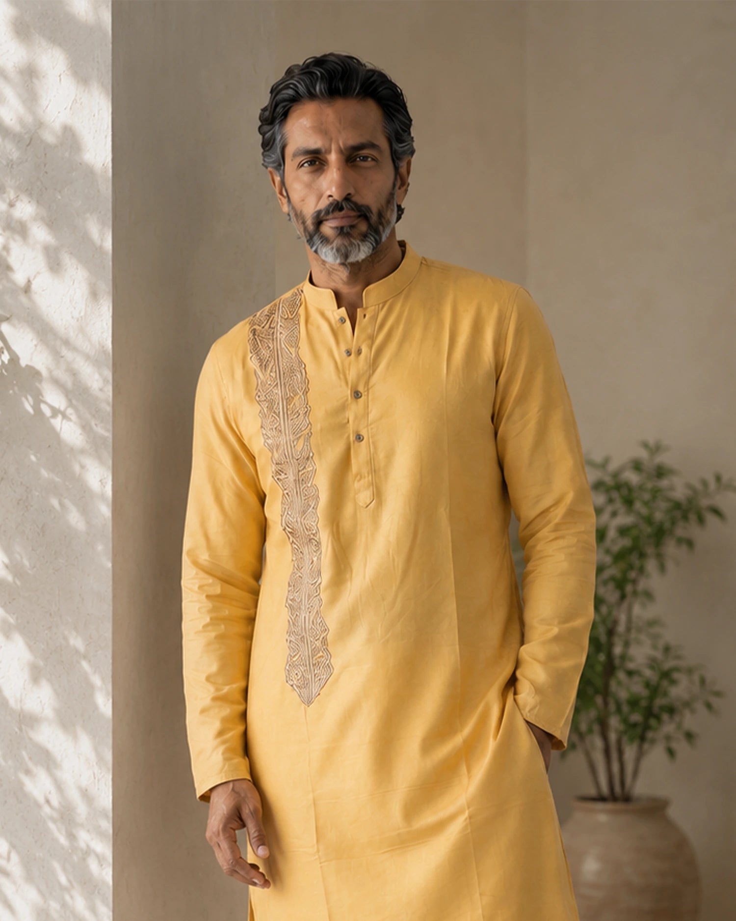 Gents kurta-Uparna-Silk (Yellow)