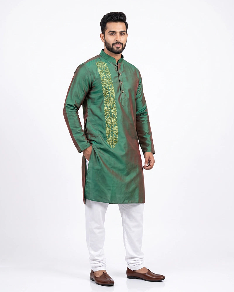 Gents kurta-Uparna-Silk (DarkGreen)
