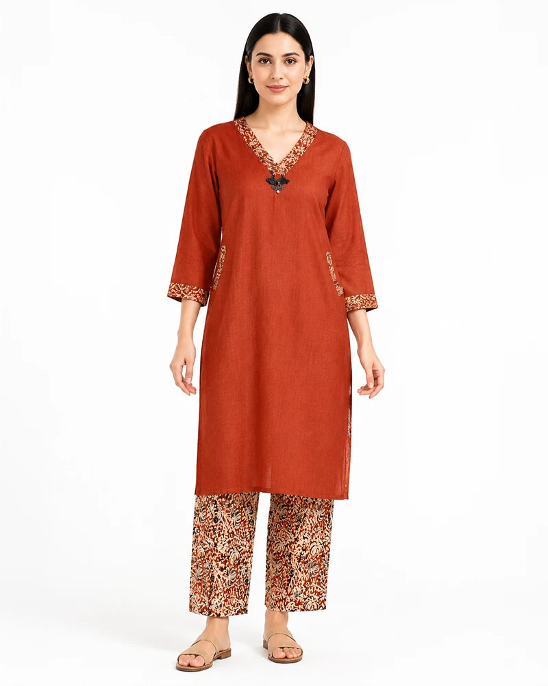 kalamkari coord set for women tassel cotton front