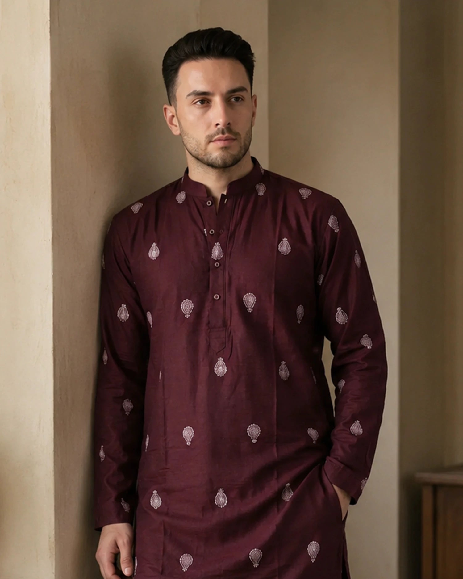 Maroon Paisley Heritage Kurta