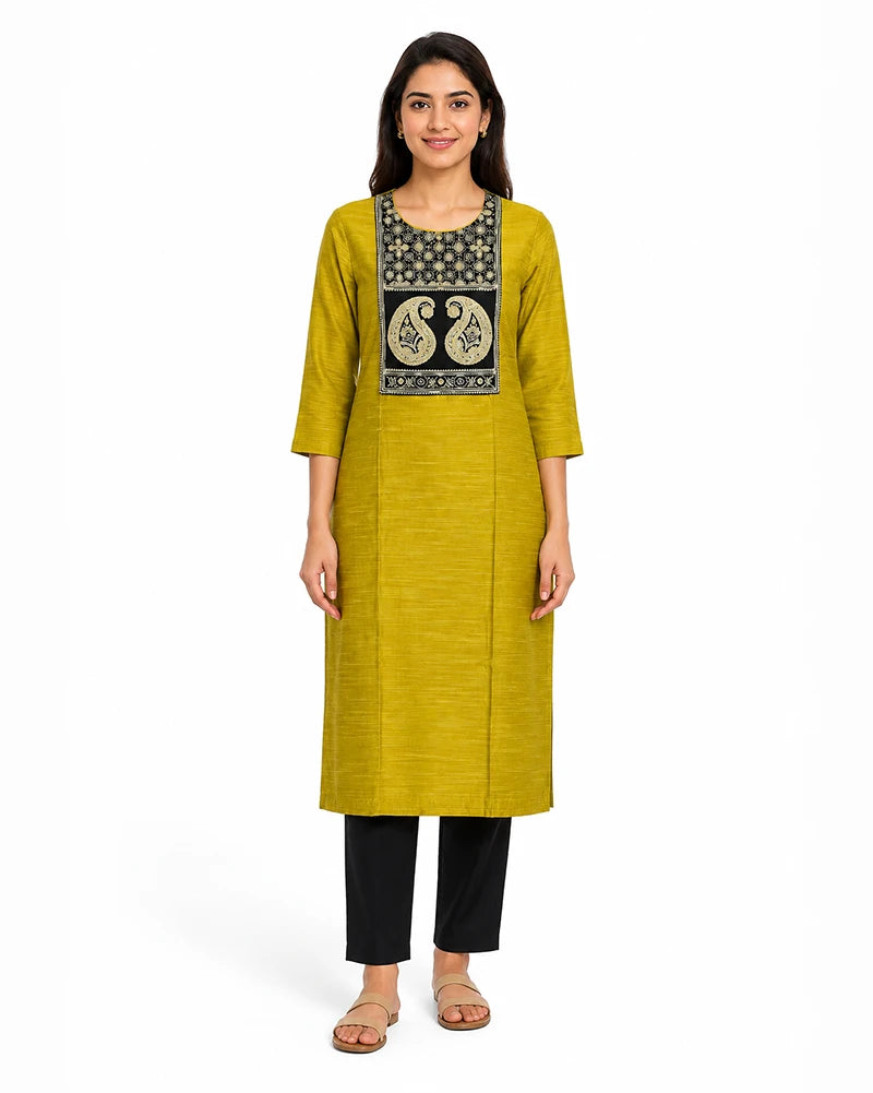 mashru silk long kurti for women neck patch cotton silk front