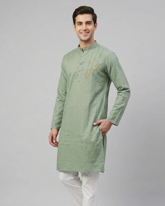 Gents Kurta-Floral (Mango Yellow)