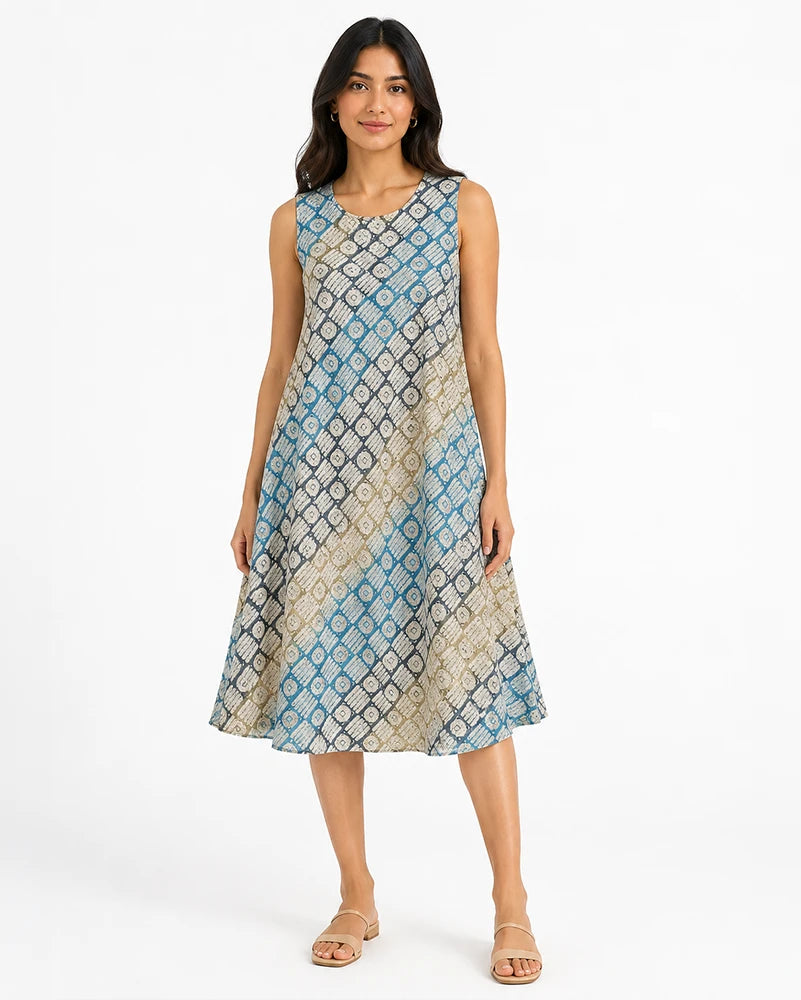 Rayon Blue A-Line One Piece Dress for Women