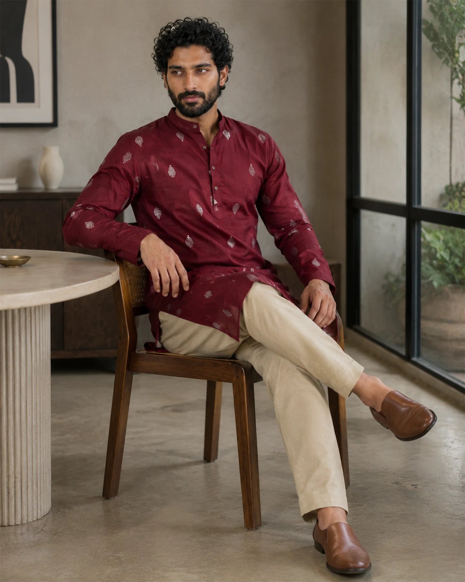 Red Heritage Paisley Kurta
