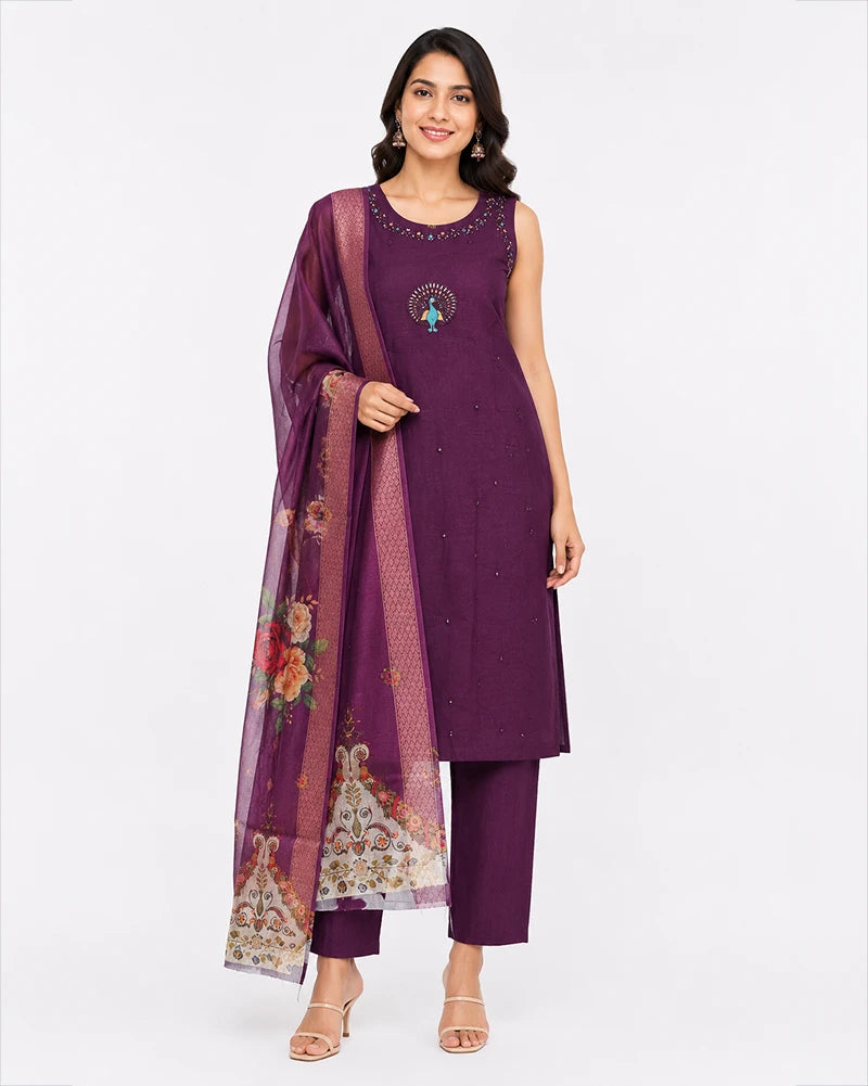 peacock kurti set for women vertican fabric front