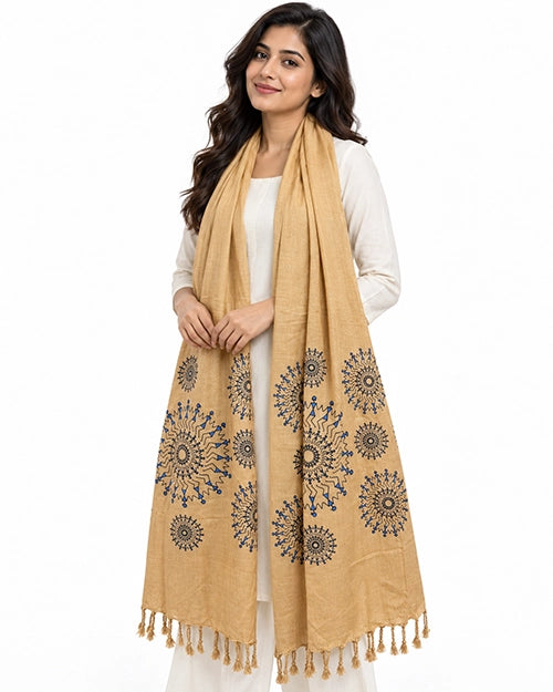 Warli Tarpa Beige Stole for Women