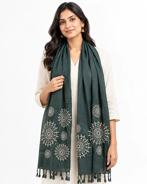 Warli Tarpa Green Stole for Women